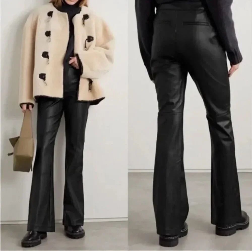 SPANX Faux Leather Flare Pull-On Stretch Pants in Matte Black Women’s Size S